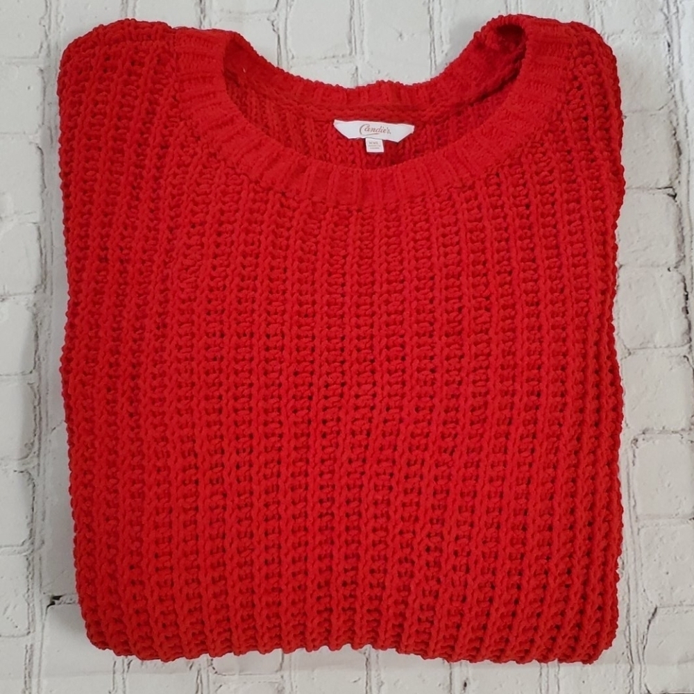 CANDIE'S RED FLUFFY CROPPED LONGSLEEVE SWEATER. - Picture 4 of 6